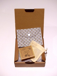 Coffret cadeau avec pochette à savon de voyage, motif "éventails gris"